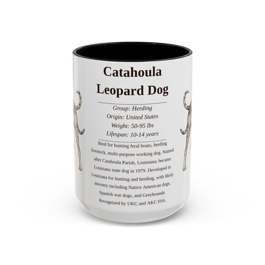 15oz Catahoula Leopard Dog Mug, Illustrated Dog Breed Facts Coffee Mug, Vintage Dog Keepsake Gift