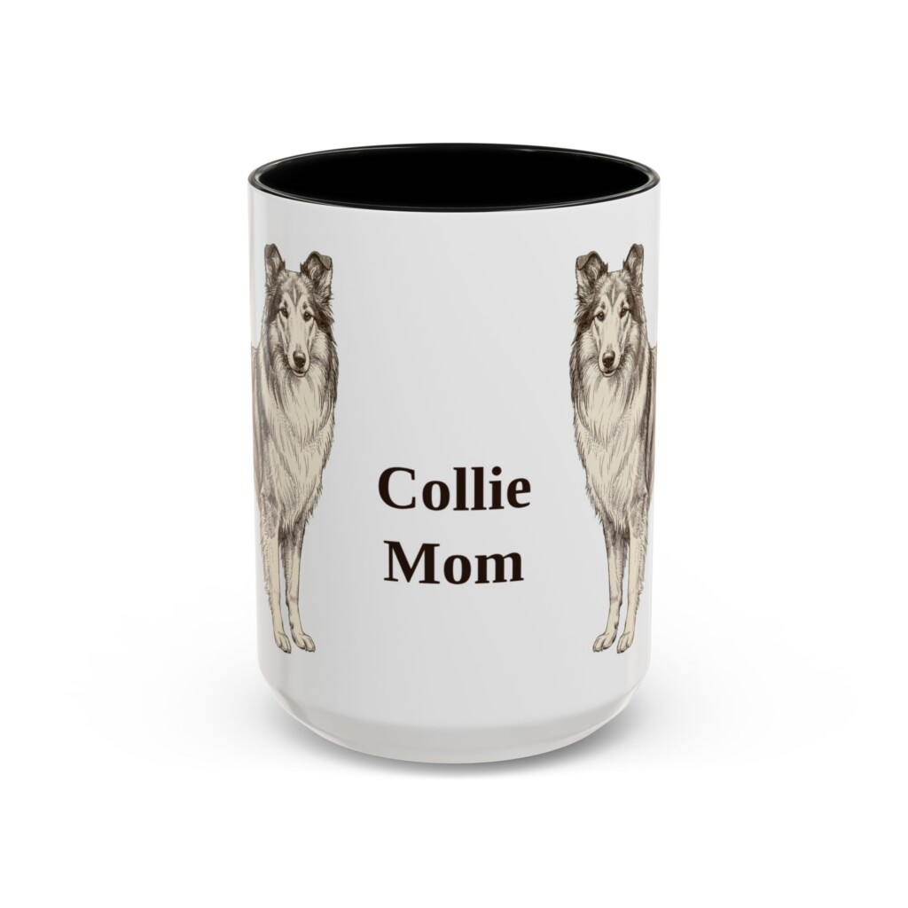 15oz Collie Dog Mom Mug, Vintage Sketch Coffee Mug, Dog Mom Gift