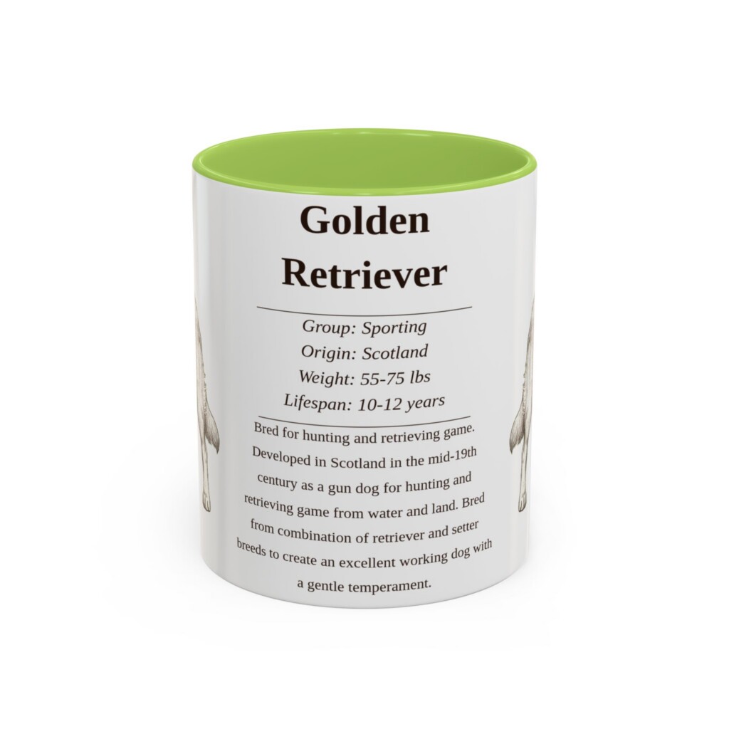 11oz Golden Retriever Mug, Illustrated Dog Breed Facts Coffee Mug, Vintage Dog Keepsake Gift