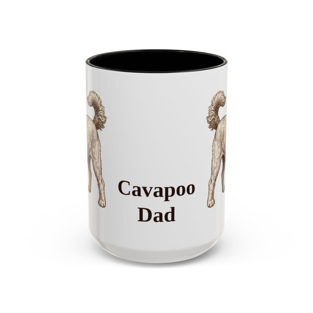 15oz Cavapoo Dog Dad Mug, Vintage Sketch Coffee Mug, Dog Dad Gift