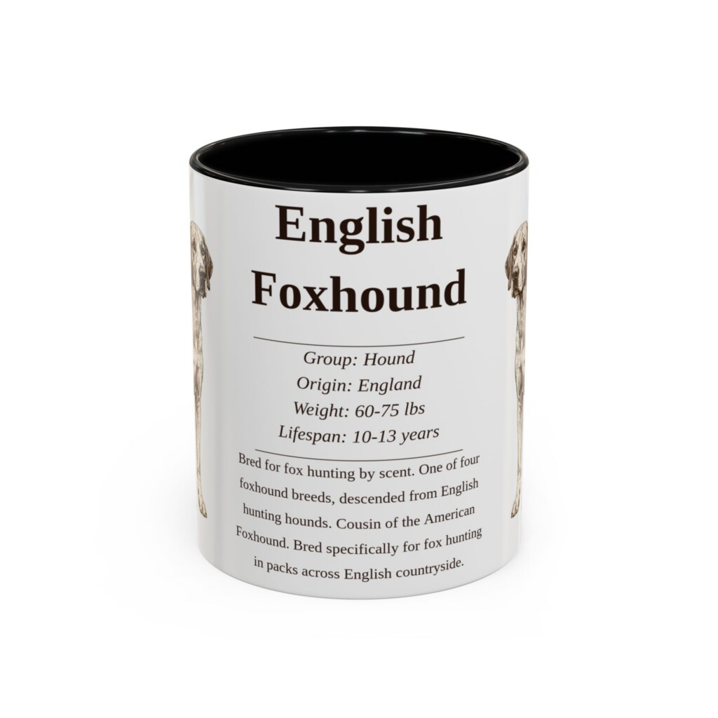 11oz English Foxhound Mug, Illustrated Dog Breed Facts Coffee Mug, Vintage Dog Keepsake Gift