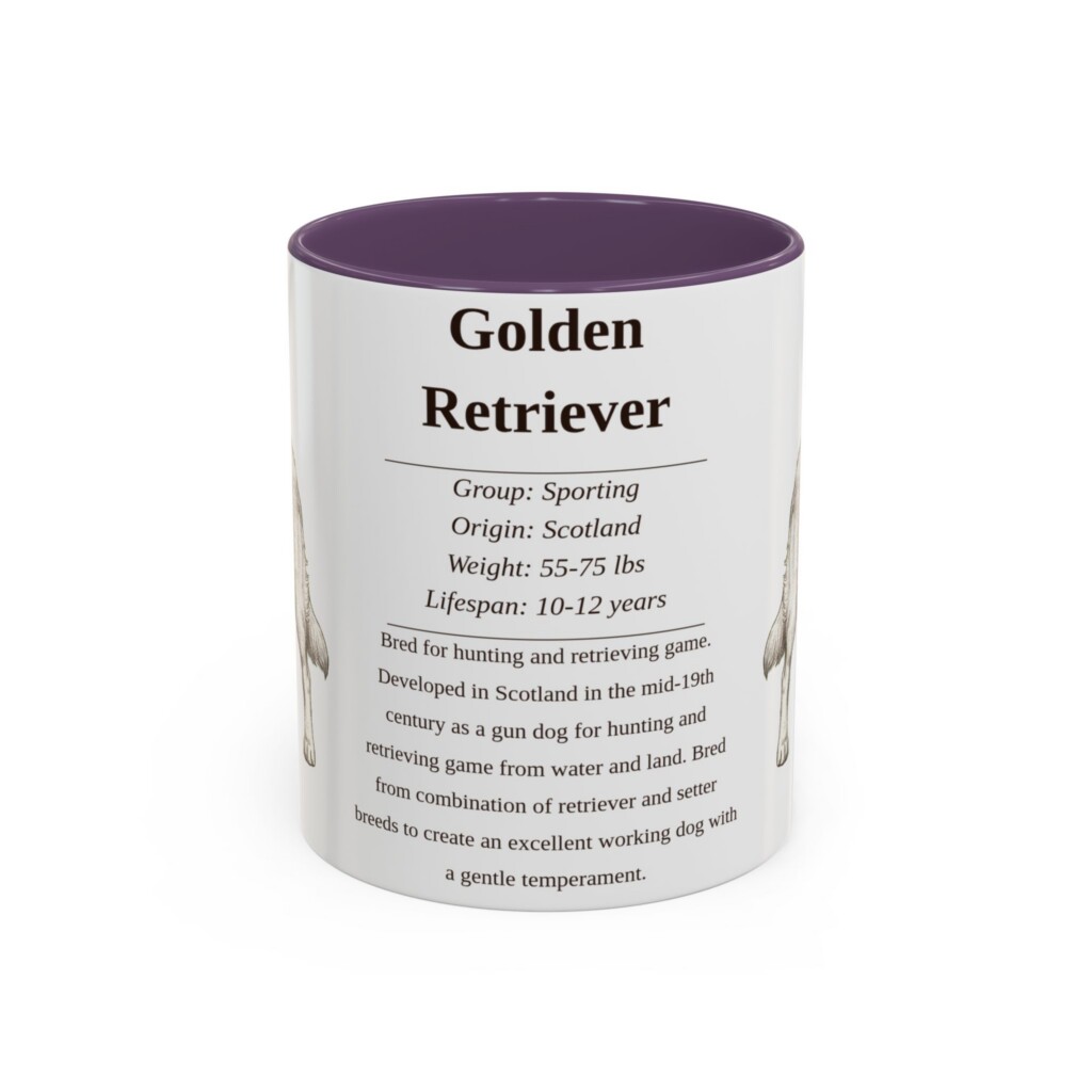 11oz Golden Retriever Mug, Illustrated Dog Breed Facts Coffee Mug, Vintage Dog Keepsake Gift