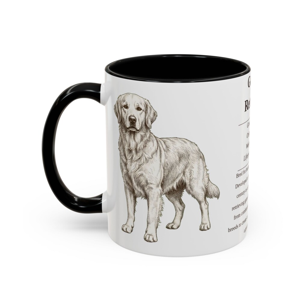 11oz Golden Retriever Mug, Illustrated Dog Breed Facts Coffee Mug, Vintage Dog Keepsake Gift