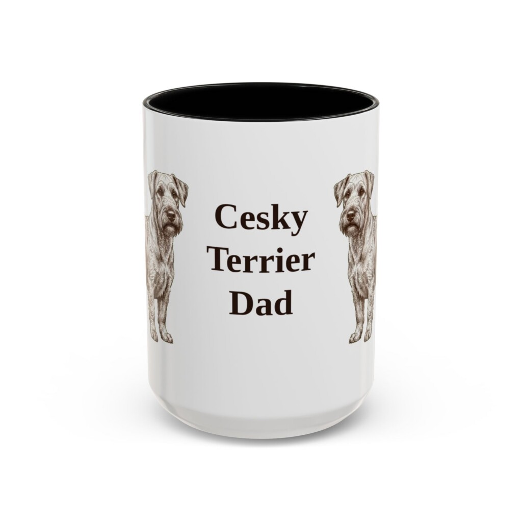 15oz Cesky Terrier Dog Dad Mug, Vintage Sketch Coffee Mug, Dog Dad Gift