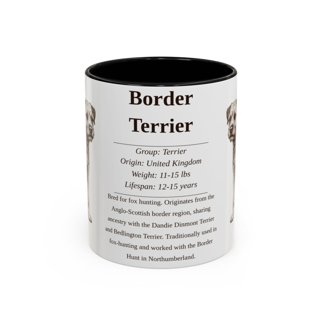 11oz Border Terrier Mug, Illustrated Dog Breed Facts Coffee Mug, Vintage Dog Keepsake Gift