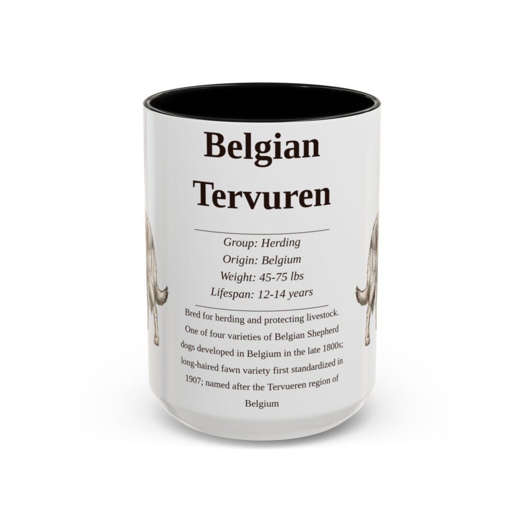 15oz Belgian Tervuren Mug, Illustrated Dog Breed Facts Coffee Mug, Vintage Dog Keepsake Gift