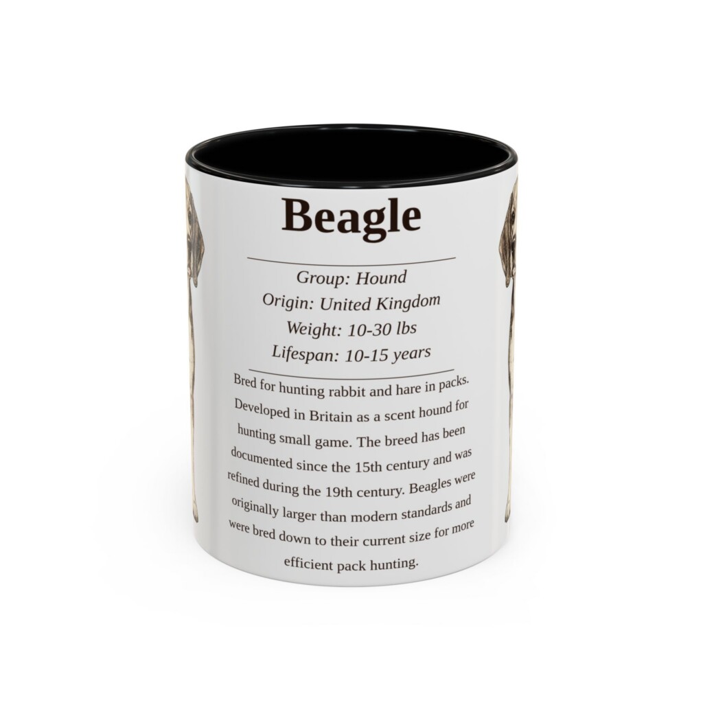 11oz Beagle Mug, Illustrated Dog Breed Facts Coffee Mug, Vintage Dog Keepsake Gift