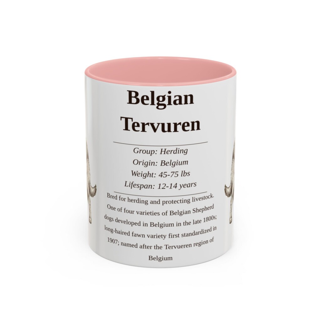 11oz Belgian Tervuren Mug, Illustrated Dog Breed Facts Coffee Mug, Vintage Dog Keepsake Gift