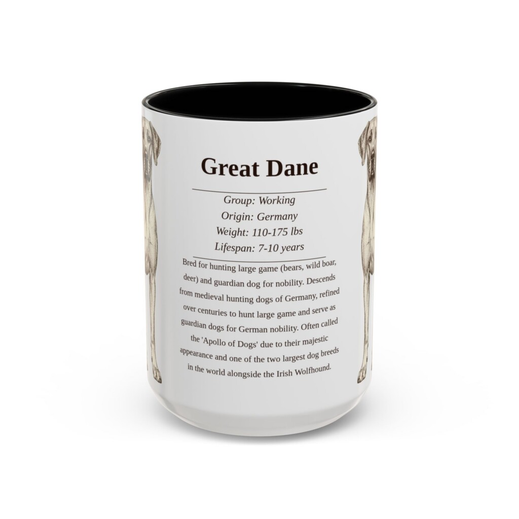 15oz Great Dane Mug, Illustrated Dog Breed Facts Coffee Mug, Vintage Dog Keepsake Gift