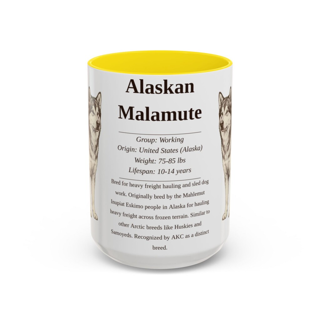 5004655207673862121_2048.jpeg 15oz Alaskan Malamute Mug, Illustrated Dog Breed Facts Coffee Mug, Vintage Dog Keepsake Gift