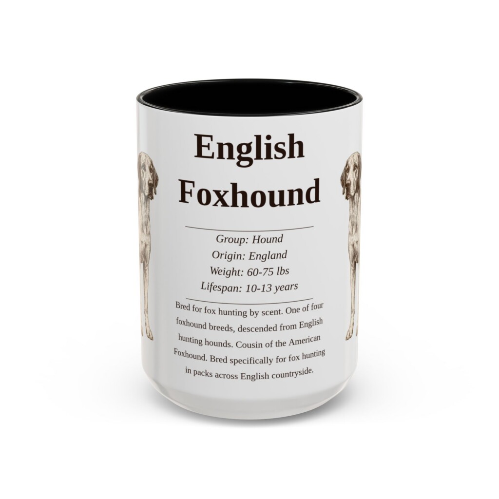 5299188788504421333_2048.jpeg 15oz English Foxhound Mug, Illustrated Dog Breed Facts Coffee Mug, Vintage Dog Keepsake Gift