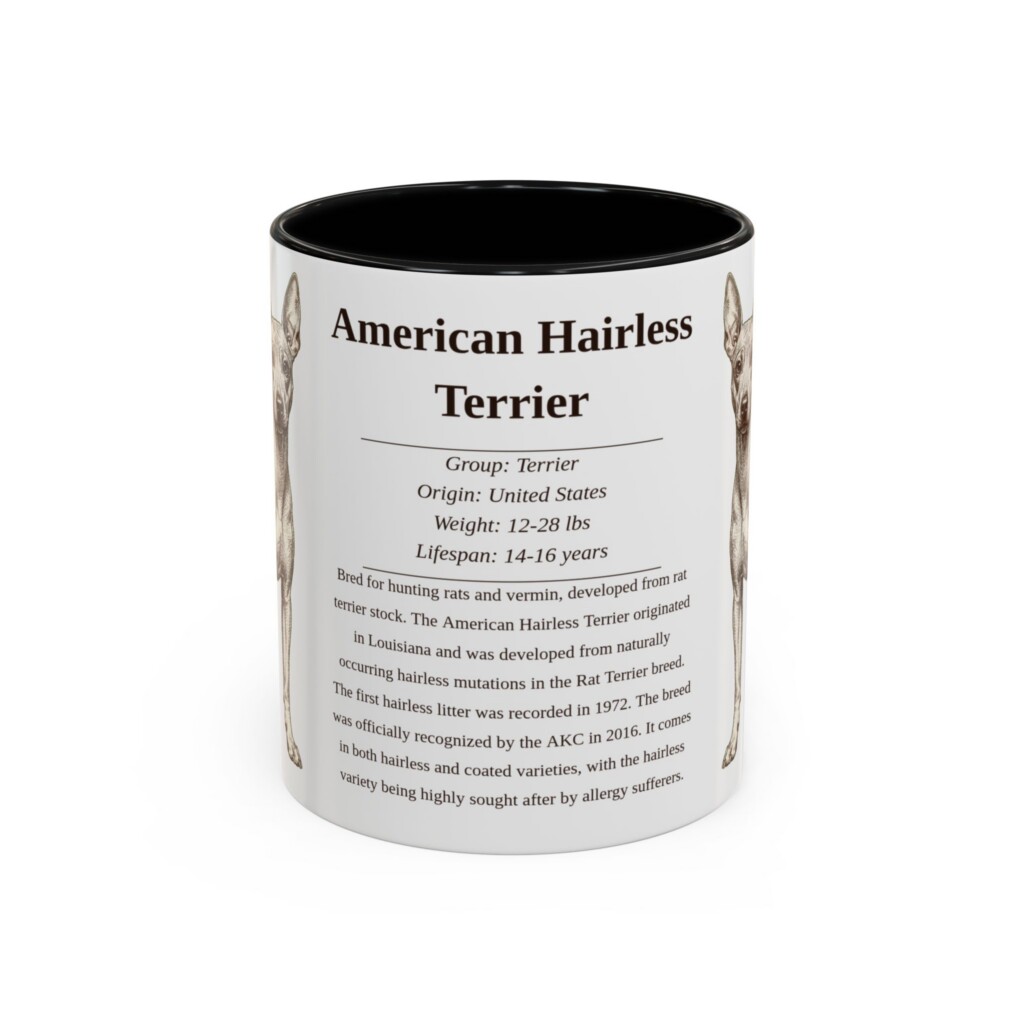 11oz American Hairless Terrier Mug, Illustrated Dog Breed Facts Coffee Mug, Vintage Dog Keepsake Gift