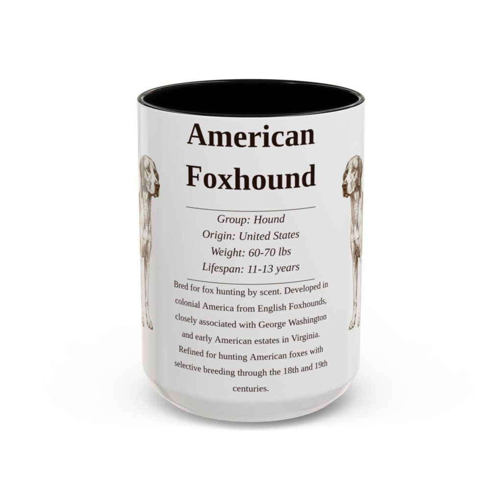 5558285011576492366_2048-1.jpeg 15oz American Foxhound Mug, Illustrated Dog Breed Facts Coffee Mug, Vintage Dog Keepsake Gift