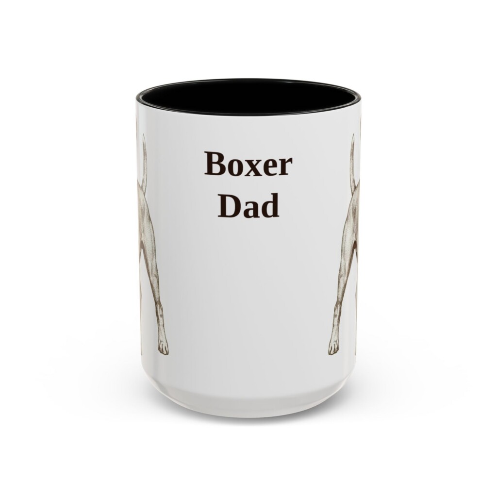 15oz Boxer Dog Dad Mug, Vintage Sketch Coffee Mug, Dog Dad Gift