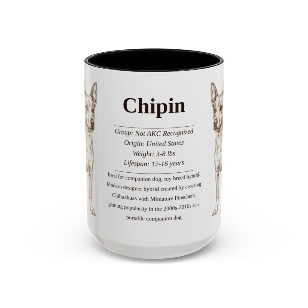 15oz Chipin Mug, Illustrated Dog Breed Facts Coffee Mug, Vintage Dog Keepsake Gift