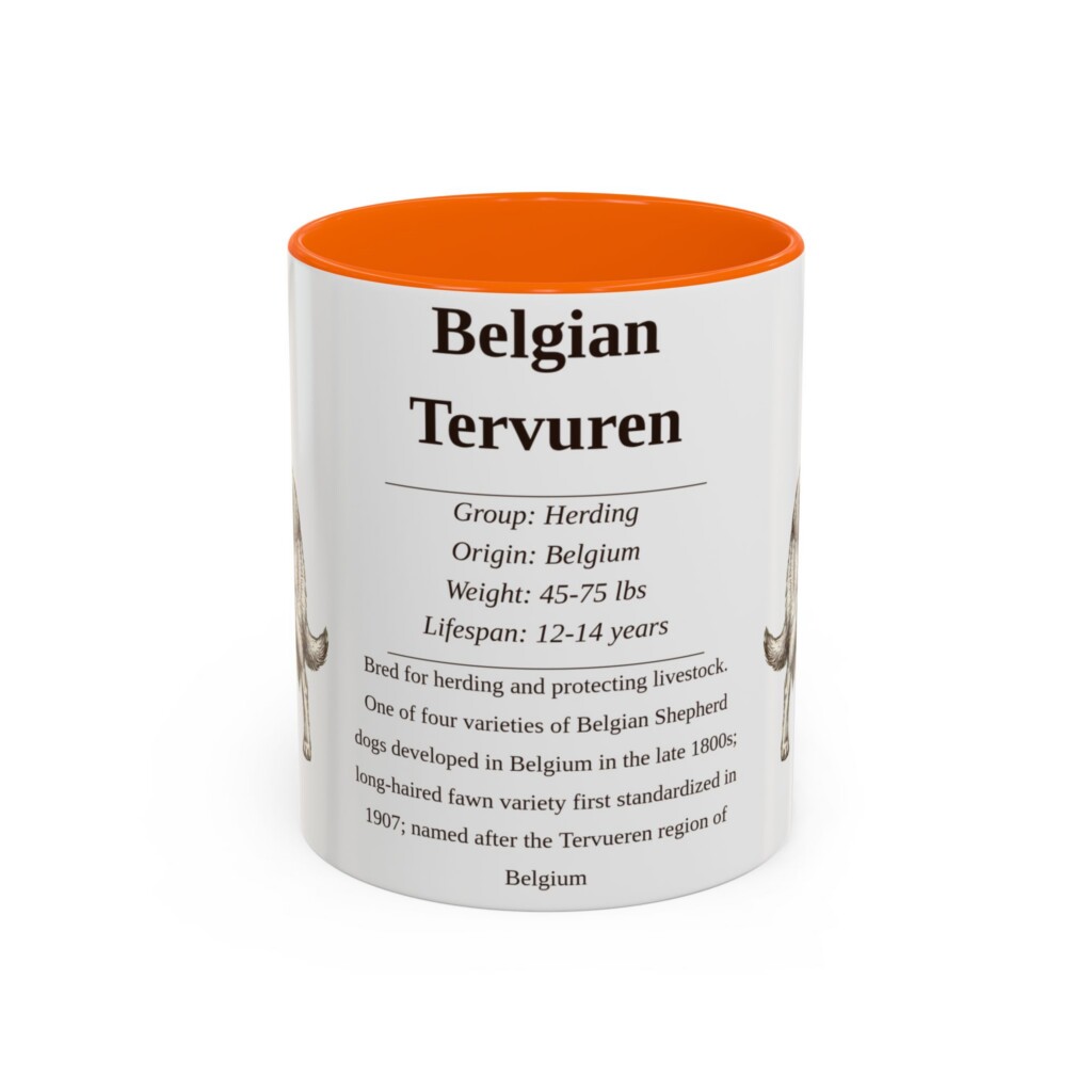 11oz Belgian Tervuren Mug, Illustrated Dog Breed Facts Coffee Mug, Vintage Dog Keepsake Gift