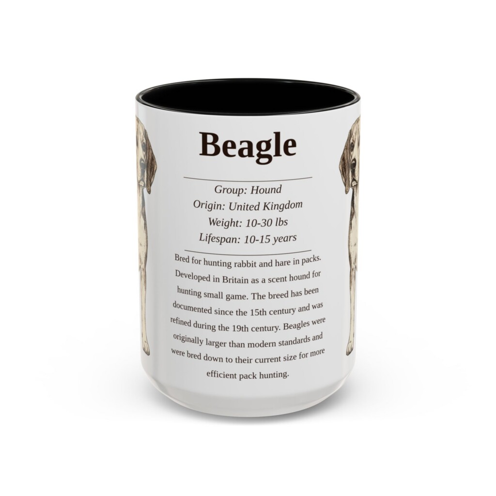15oz Beagle Mug, Illustrated Dog Breed Facts Coffee Mug, Vintage Dog Keepsake Gift