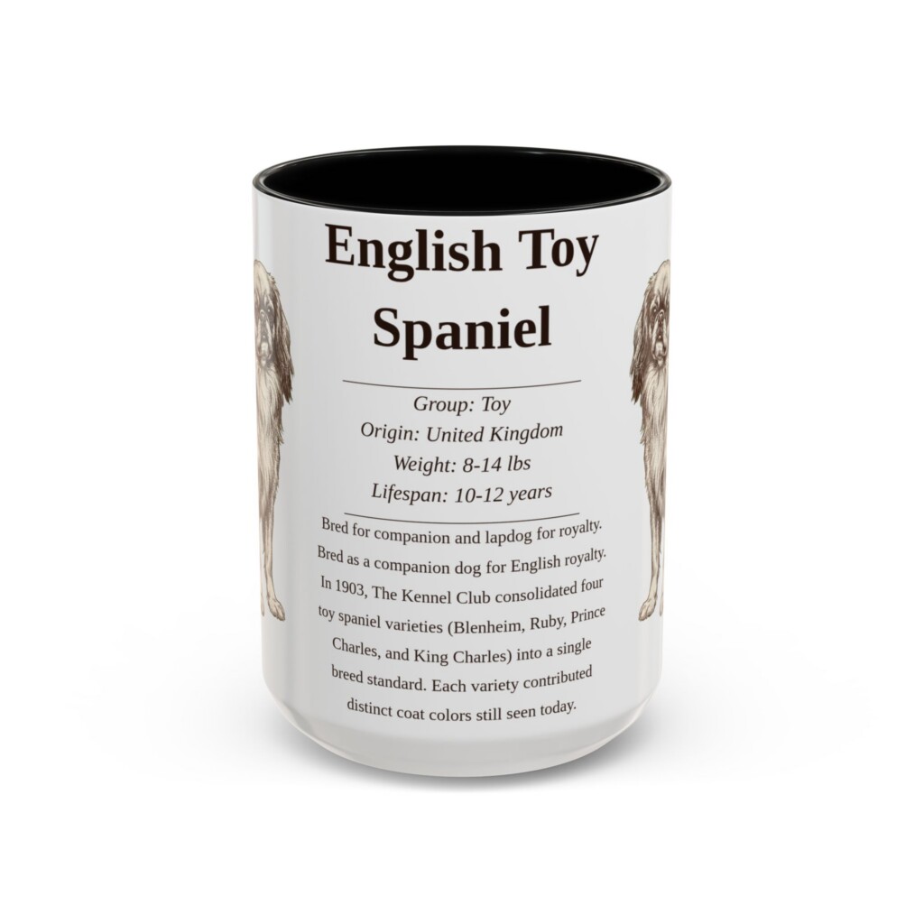 15oz English Toy Spaniel Mug, Illustrated Dog Breed Facts Coffee Mug, Vintage Dog Keepsake Gift