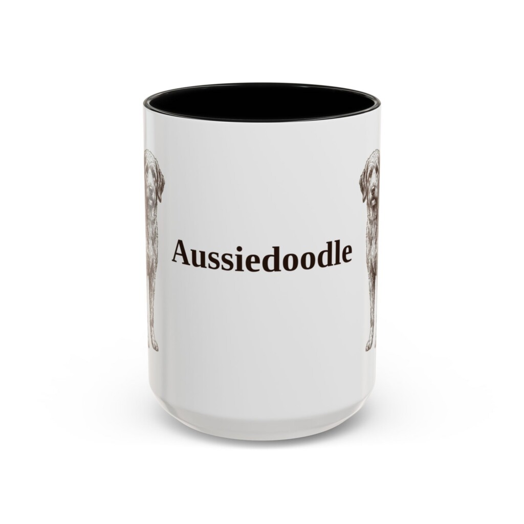 15oz Aussiedoodle Mug, Vintage Dog Portrait Coffee Mug, Dog Lover Gift