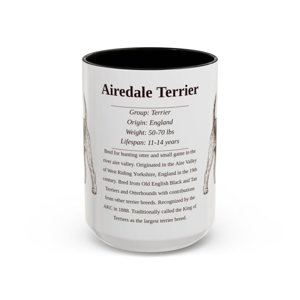 15oz Airedale Terrier Mug, Illustrated Dog Breed Facts Coffee Mug, Vintage Dog Keepsake Gift