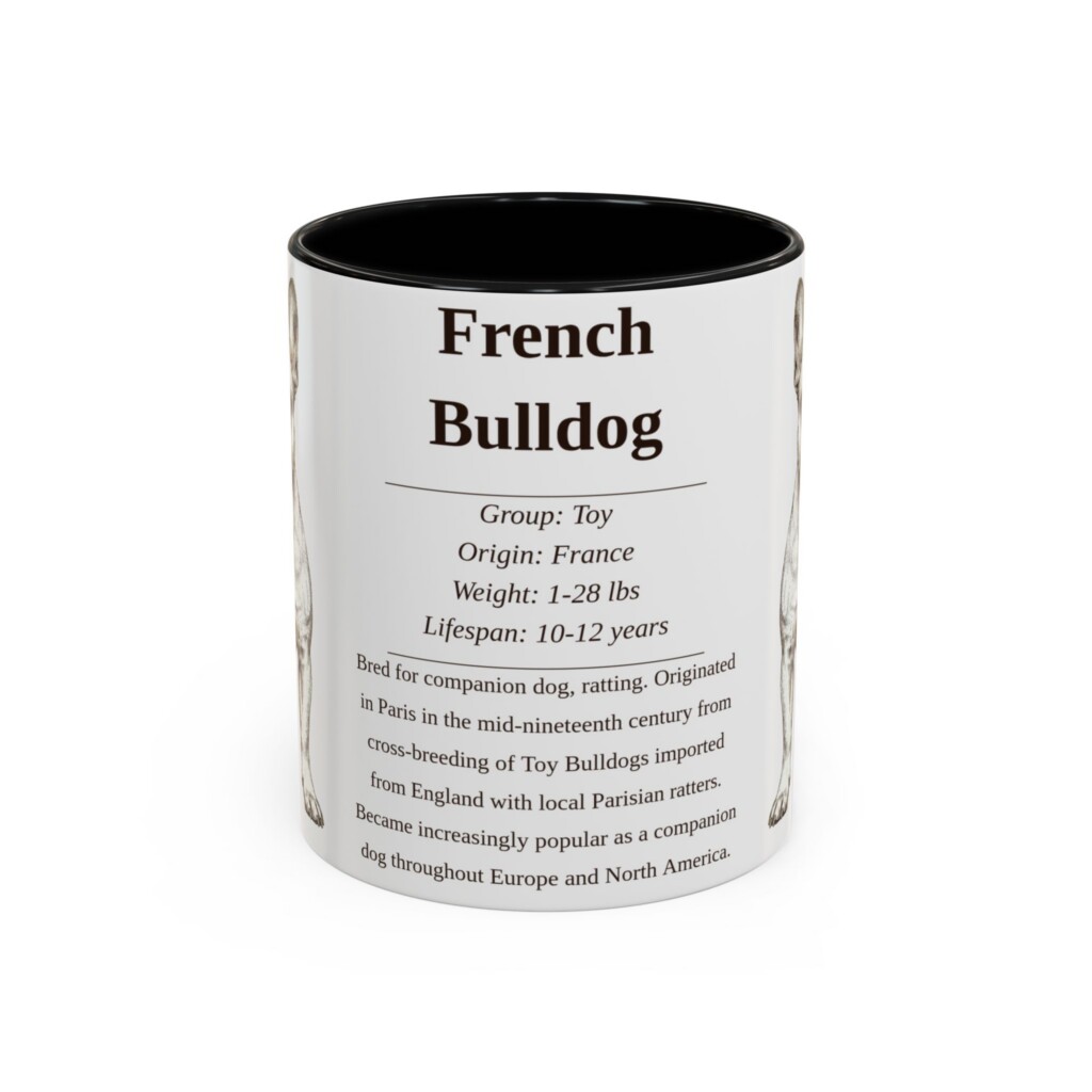 11oz French Bulldog Mug, Illustrated Dog Breed Facts Coffee Mug, Vintage Dog Keepsake Gift