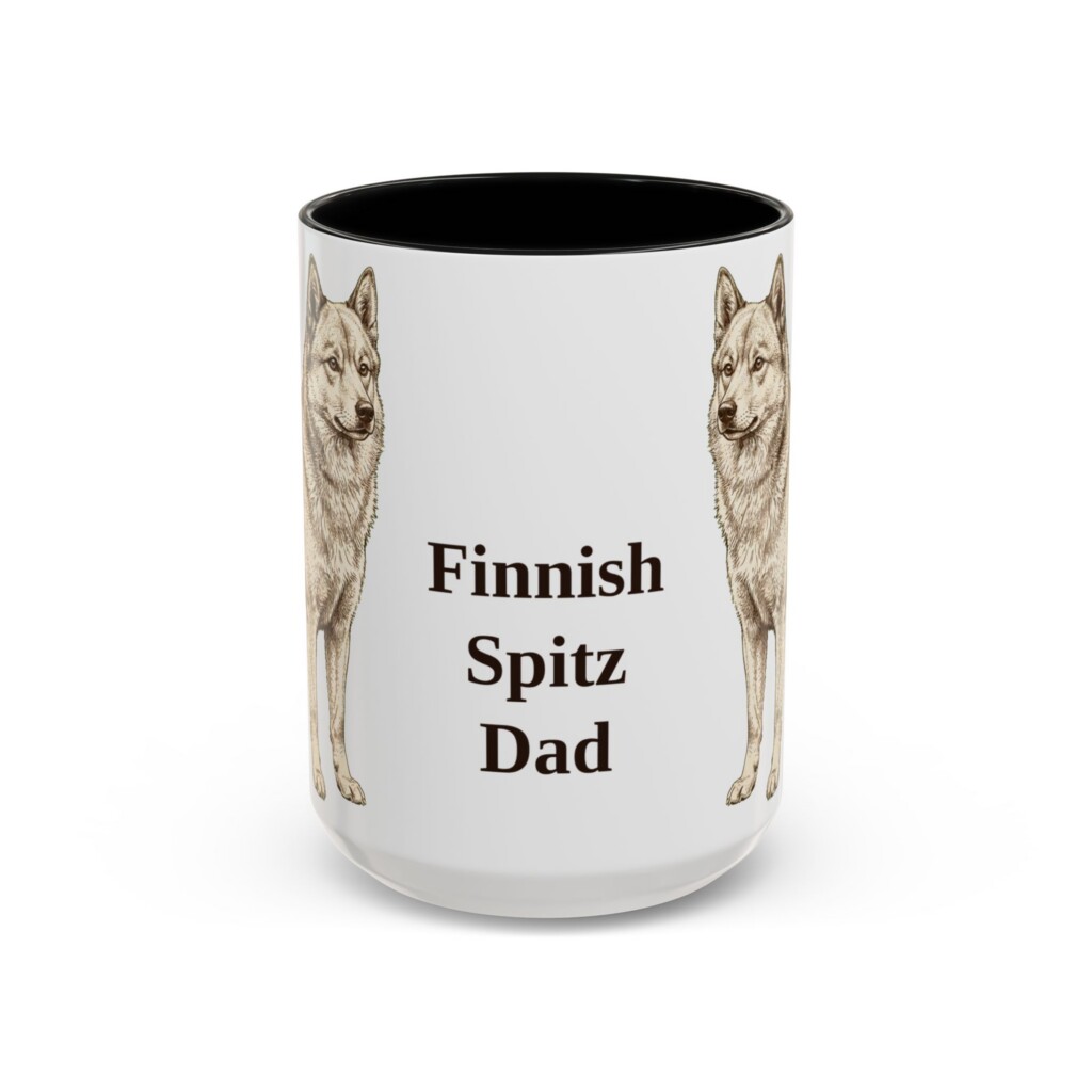 15oz Finnish Spitz Dog Dad Mug, Vintage Sketch Coffee Mug, Dog Dad Gift