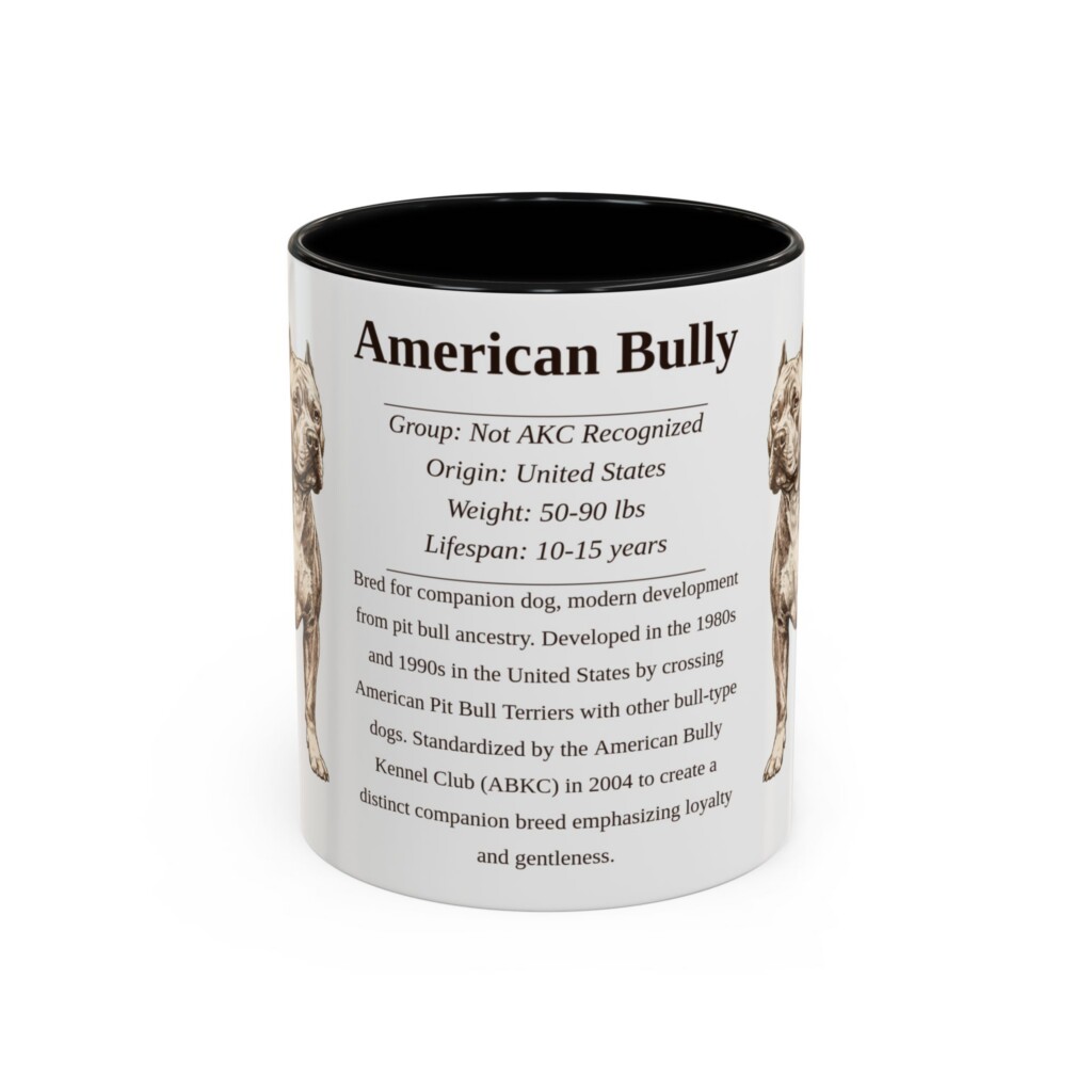 11oz American Bully Mug, Illustrated Dog Breed Facts Coffee Mug, Vintage Dog Keepsake Gift