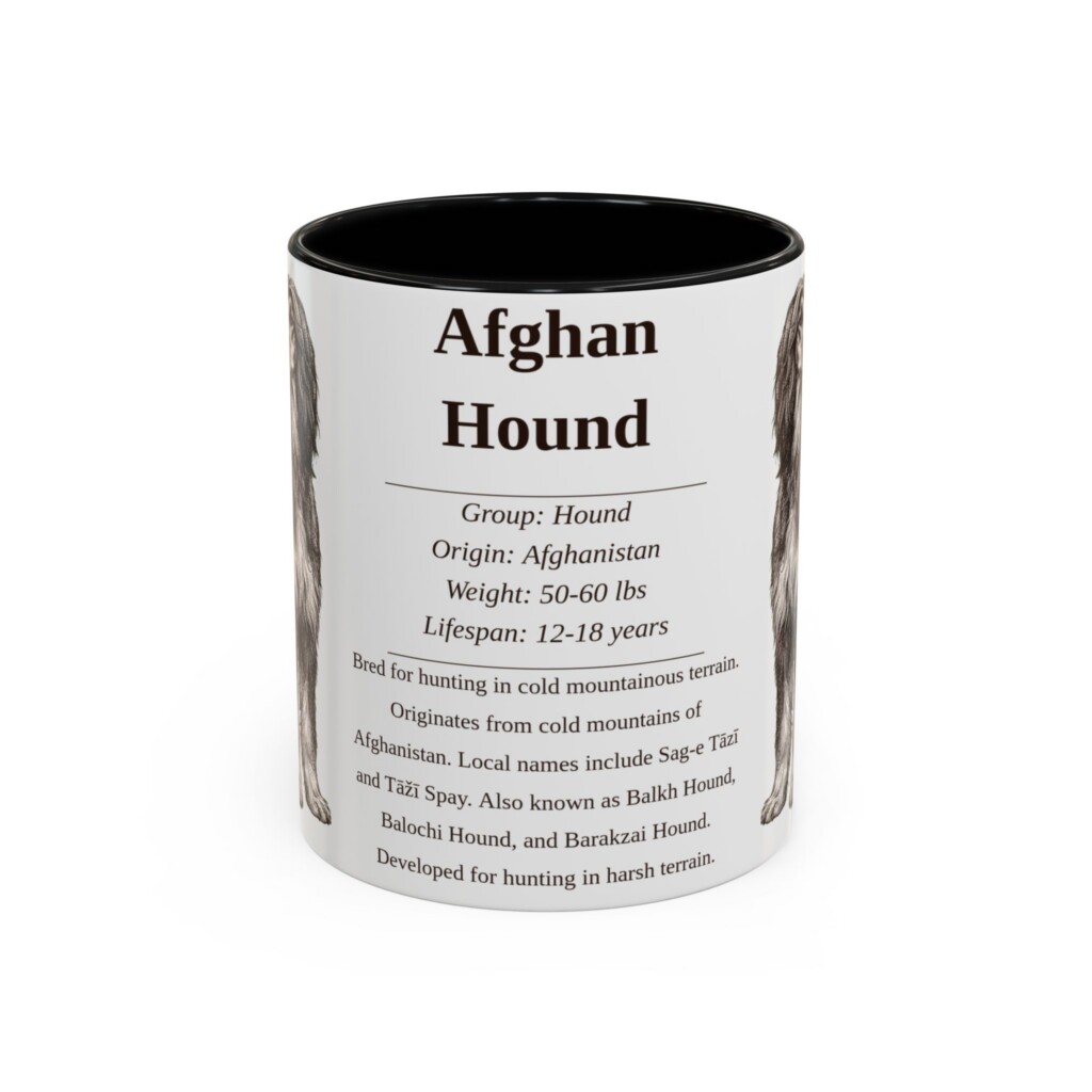 11oz Afghan Hound Mug, Illustrated Dog Breed Facts Coffee Mug, Vintage Dog Keepsake Gift