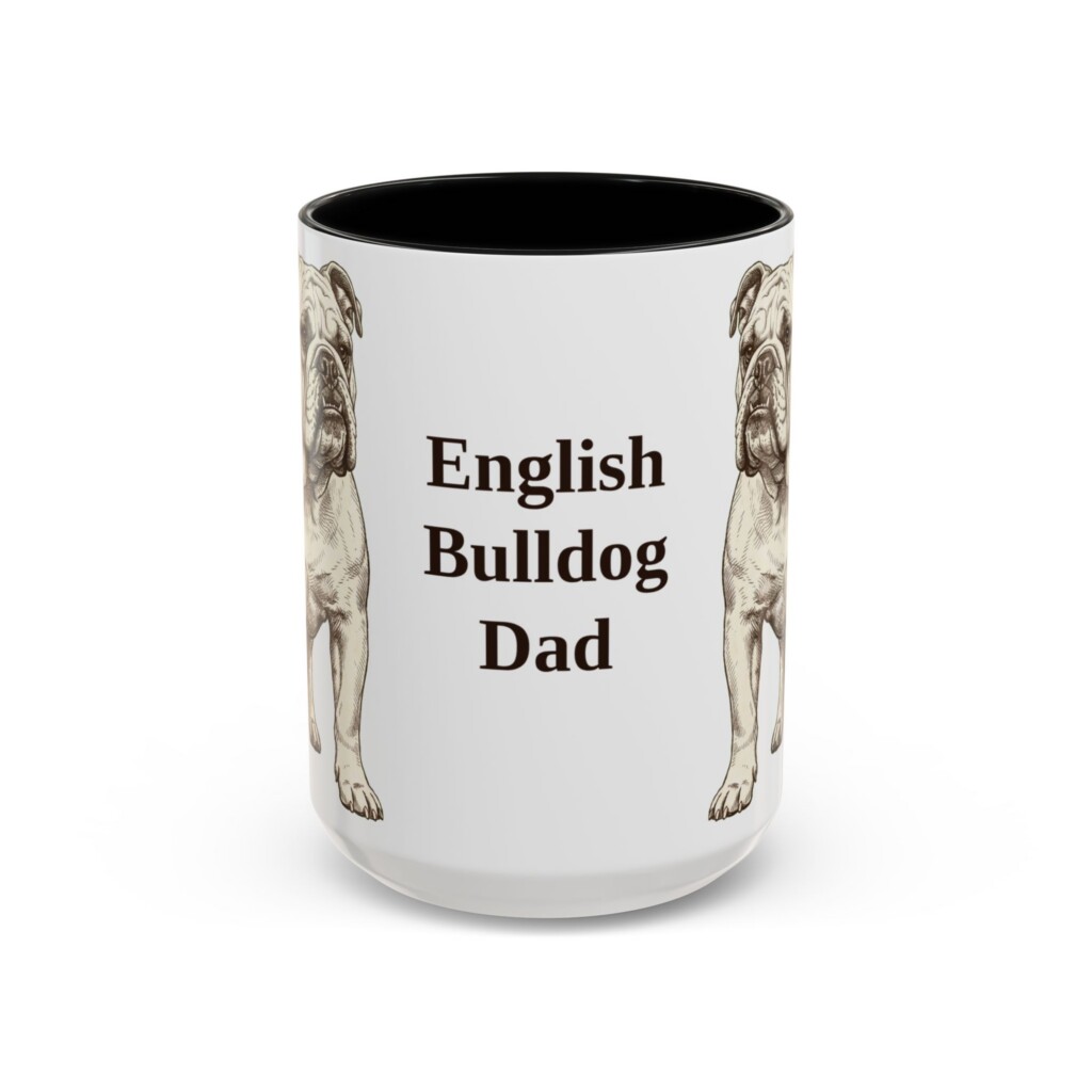 15oz English Bulldog Dog Dad Mug, Vintage Sketch Coffee Mug, Dog Dad Gift
