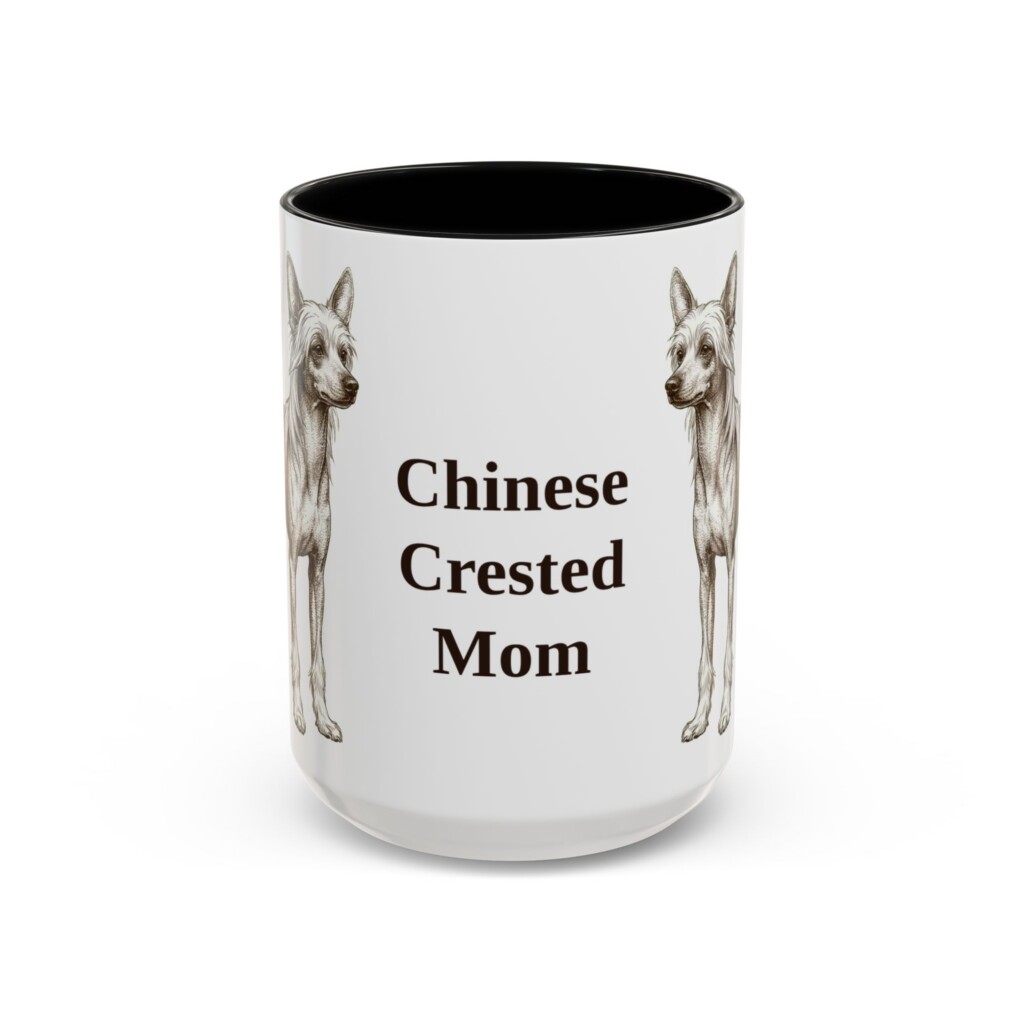 15oz Chinese Crested Dog Mom Mug, Vintage Sketch Coffee Mug, Dog Mom Gift