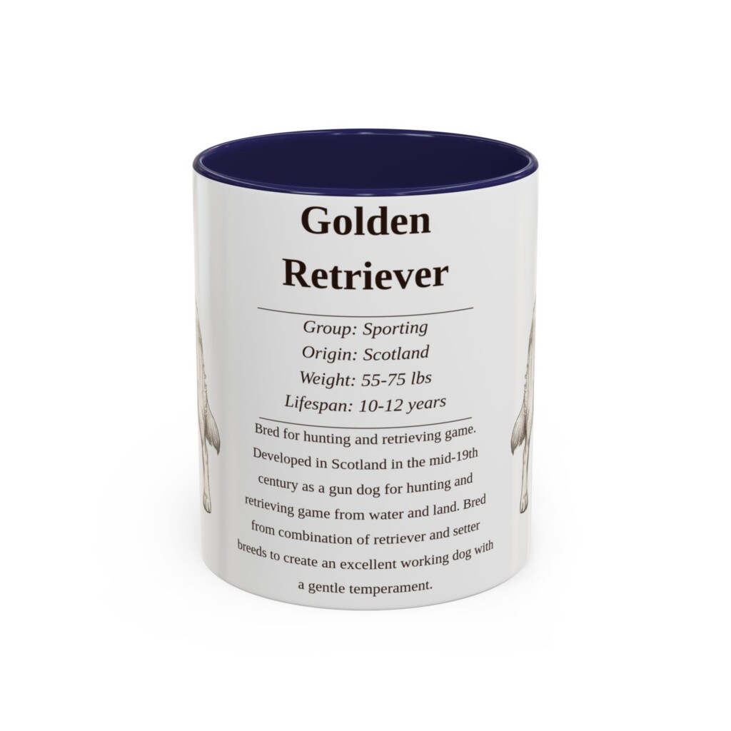 11oz Golden Retriever Mug, Illustrated Dog Breed Facts Coffee Mug, Vintage Dog Keepsake Gift