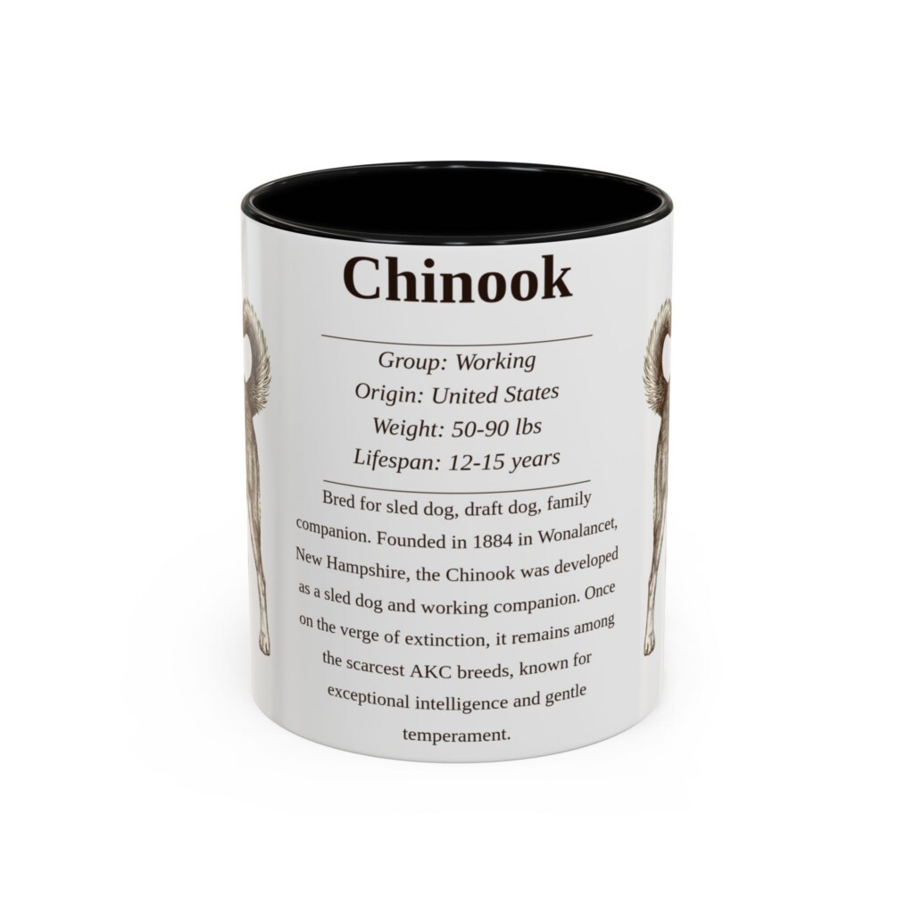 11oz Chinook Mug, Illustrated Dog Breed Facts Coffee Mug, Vintage Dog Keepsake Gift