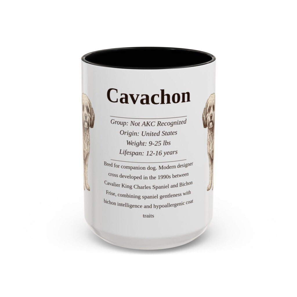 15oz Cavachon Mug, Illustrated Dog Breed Facts Coffee Mug, Vintage Dog Keepsake Gift