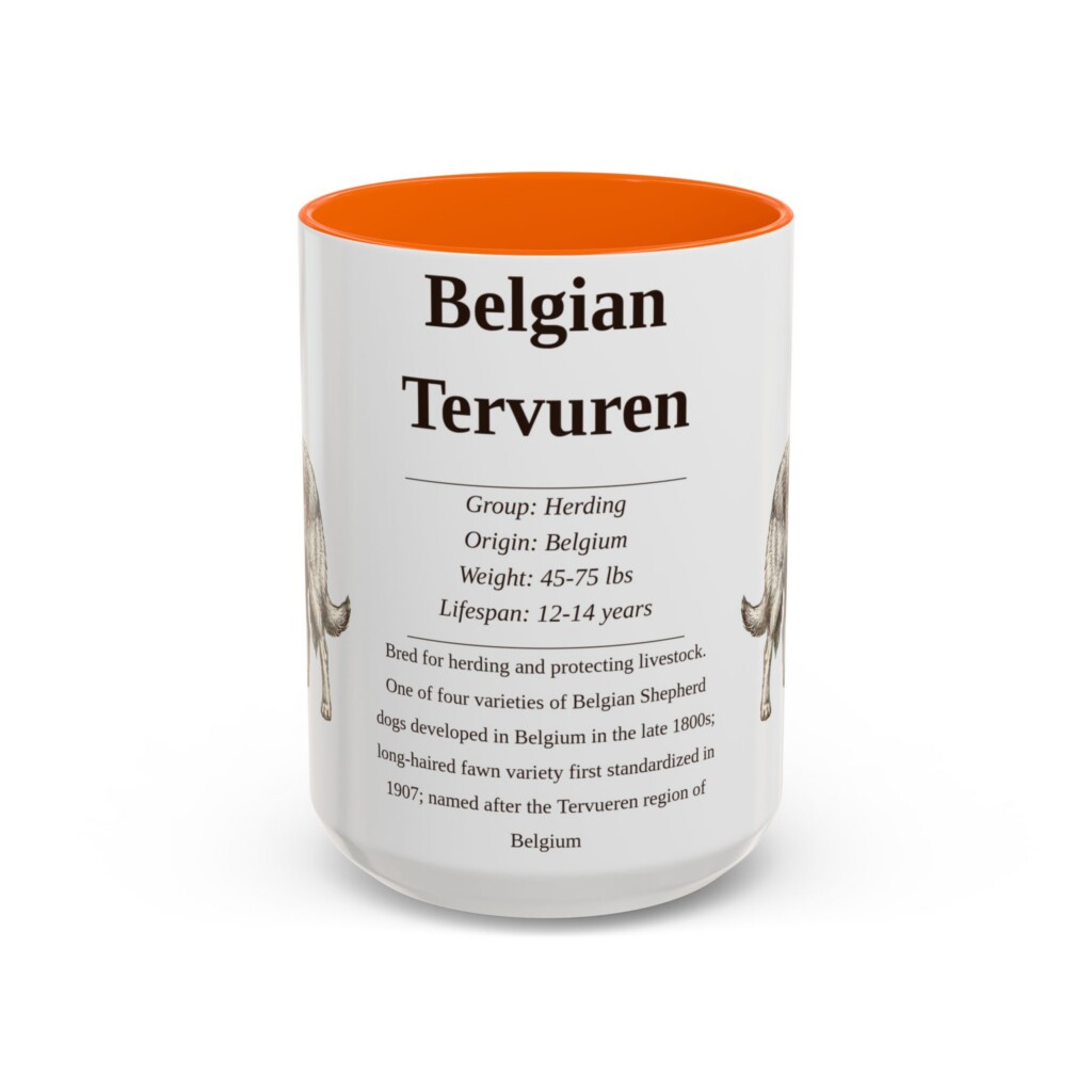 15oz Belgian Tervuren Mug, Illustrated Dog Breed Facts Coffee Mug, Vintage Dog Keepsake Gift