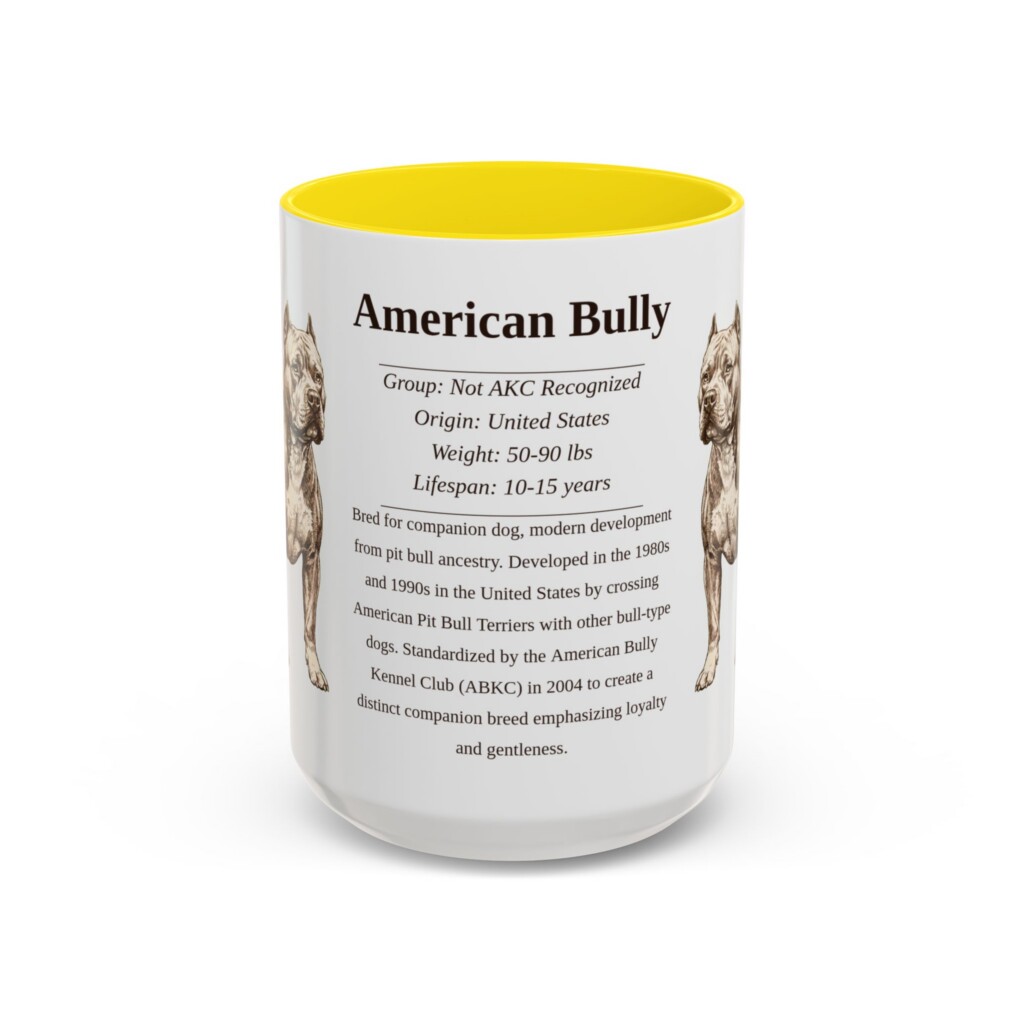 15oz American Bully Mug, Illustrated Dog Breed Facts Coffee Mug, Vintage Dog Keepsake Gift