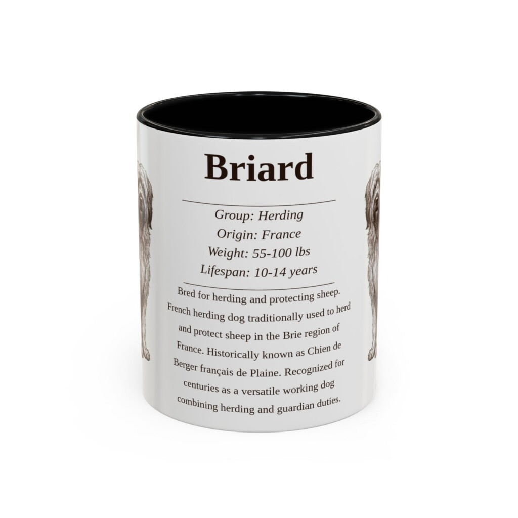 11oz Briard Mug, Illustrated Dog Breed Facts Coffee Mug, Vintage Dog Keepsake Gift