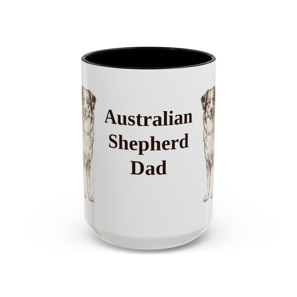 15oz Australian Shepherd Dog Dad Mug, Vintage Sketch Coffee Mug, Dog Dad Gift