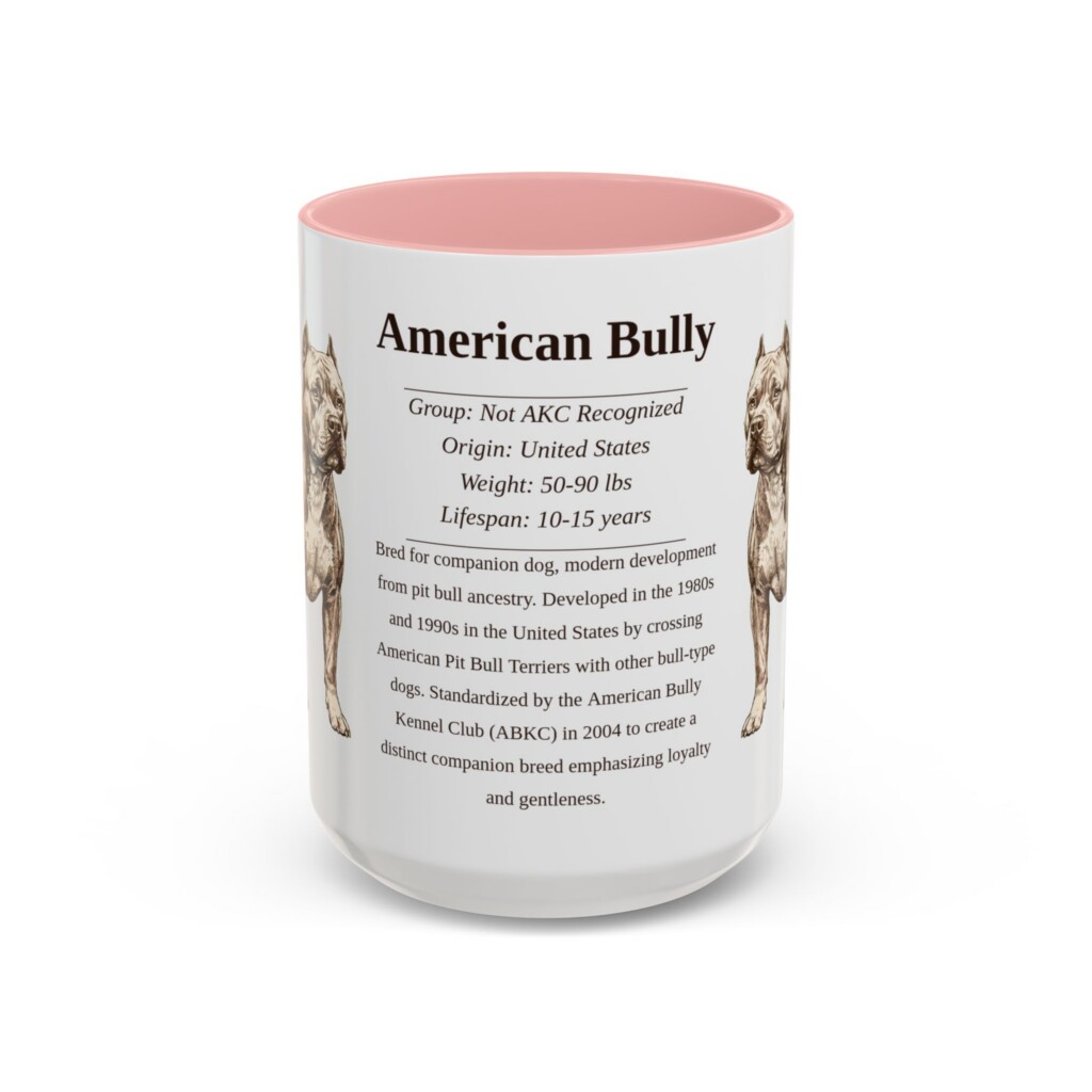 15oz American Bully Mug, Illustrated Dog Breed Facts Coffee Mug, Vintage Dog Keepsake Gift