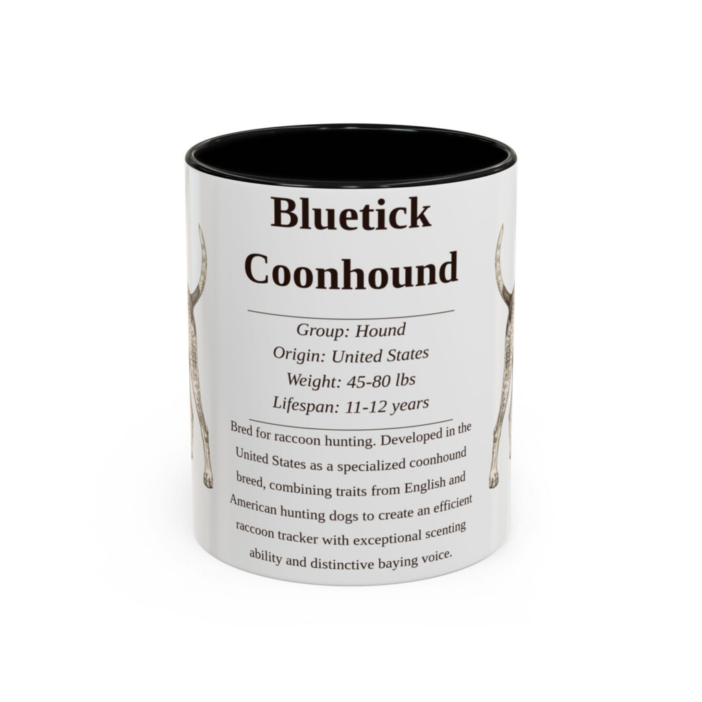 11oz Bluetick Coonhound Mug, Illustrated Dog Breed Facts Coffee Mug, Vintage Dog Keepsake Gift