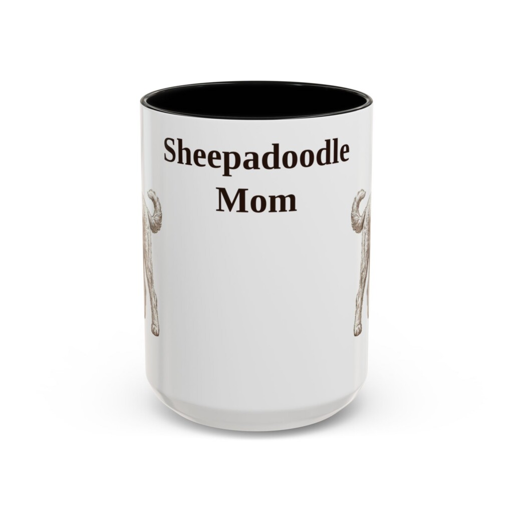 15oz Sheepadoodle Dog Mom Mug, Vintage Sketch Coffee Mug, Dog Mom Gift