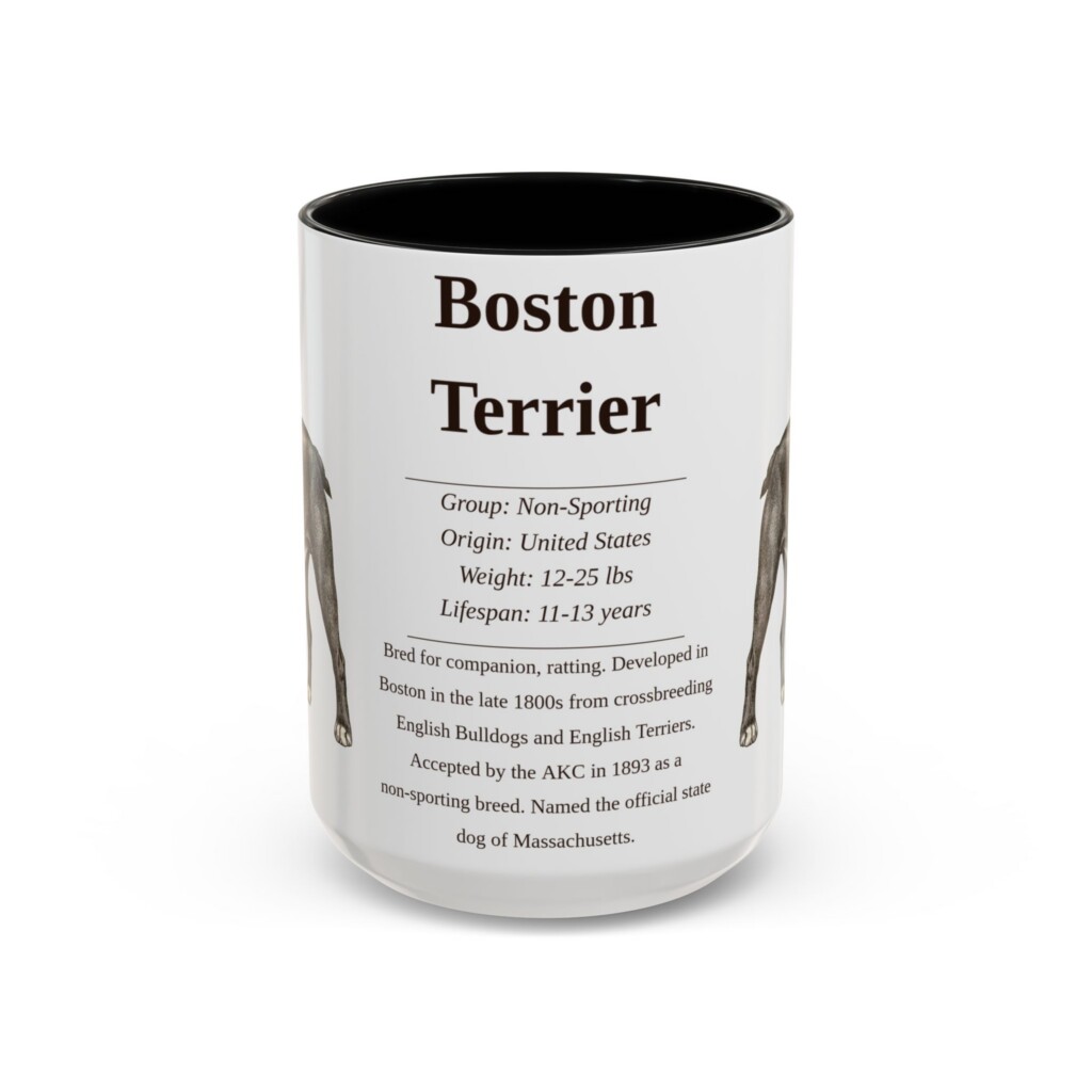 7721736073291738494_2048.jpeg 15oz Boston Terrier Mug, Illustrated Dog Breed Facts Coffee Mug, Vintage Dog Keepsake Gift