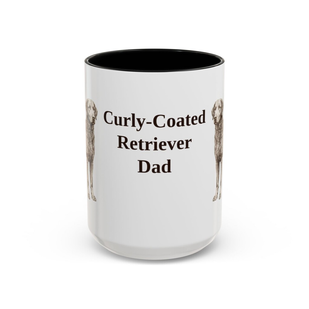 15oz Curly-Coated Retriever Dog Dad Mug, Vintage Sketch Coffee Mug, Dog Dad Gift