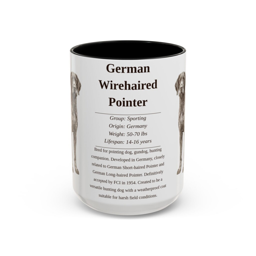 15oz German Wirehaired Pointer Mug, Illustrated Dog Breed Facts Coffee Mug, Vintage Dog Keepsake Gift