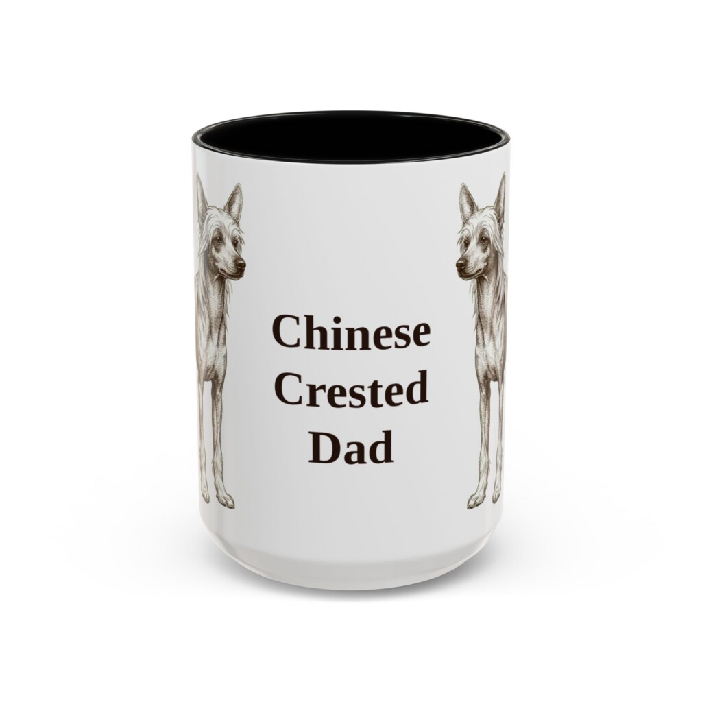 15oz Chinese Crested Dog Dad Mug, Vintage Sketch Coffee Mug, Dog Dad Gift