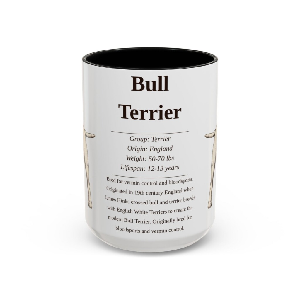 8148847051595587409_2048.jpeg 15oz Bull Terrier Mug, Illustrated Dog Breed Facts Coffee Mug, Vintage Dog Keepsake Gift