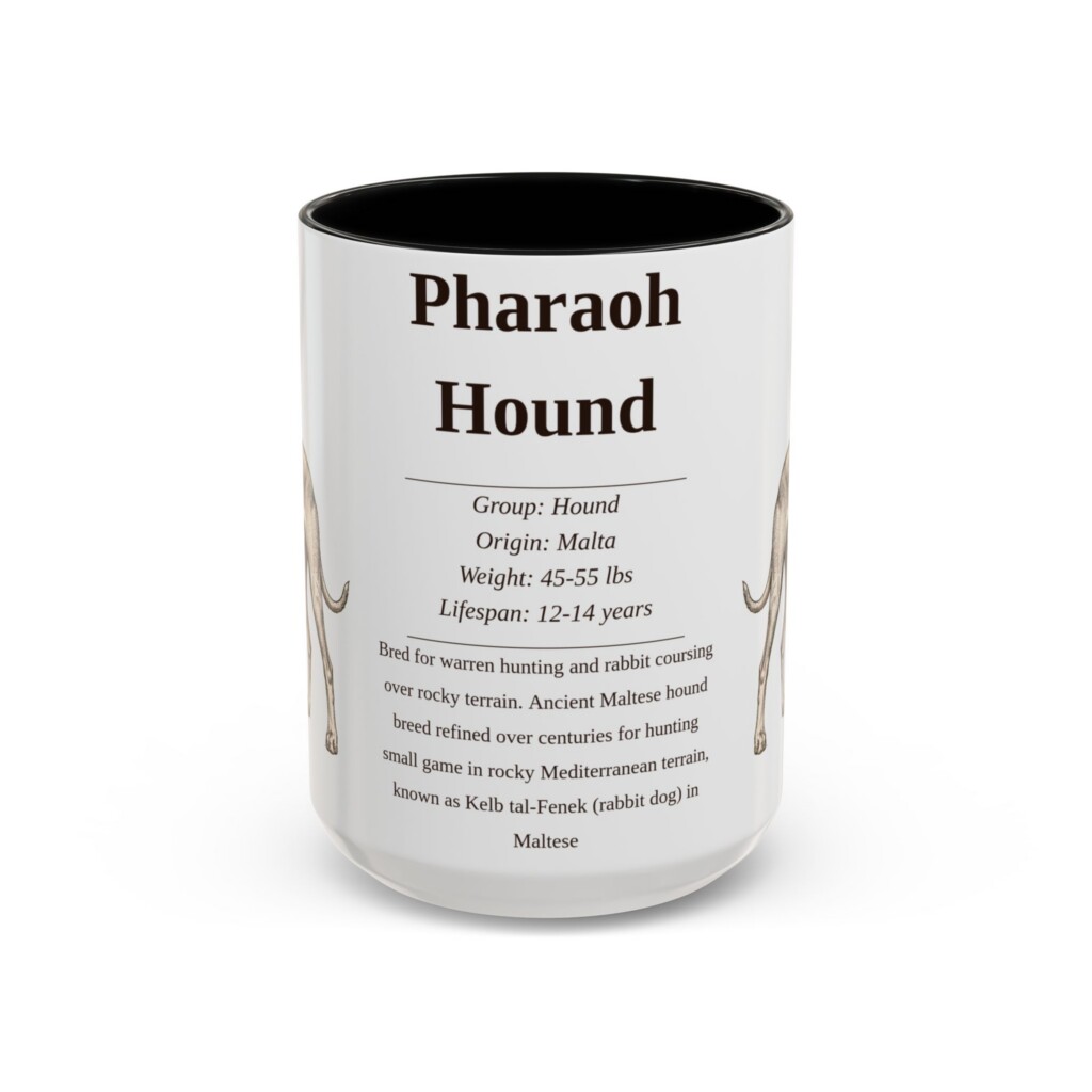 15oz Pharaoh Hound Mug, Illustrated Dog Breed Facts Coffee Mug, Vintage Dog Keepsake Gift