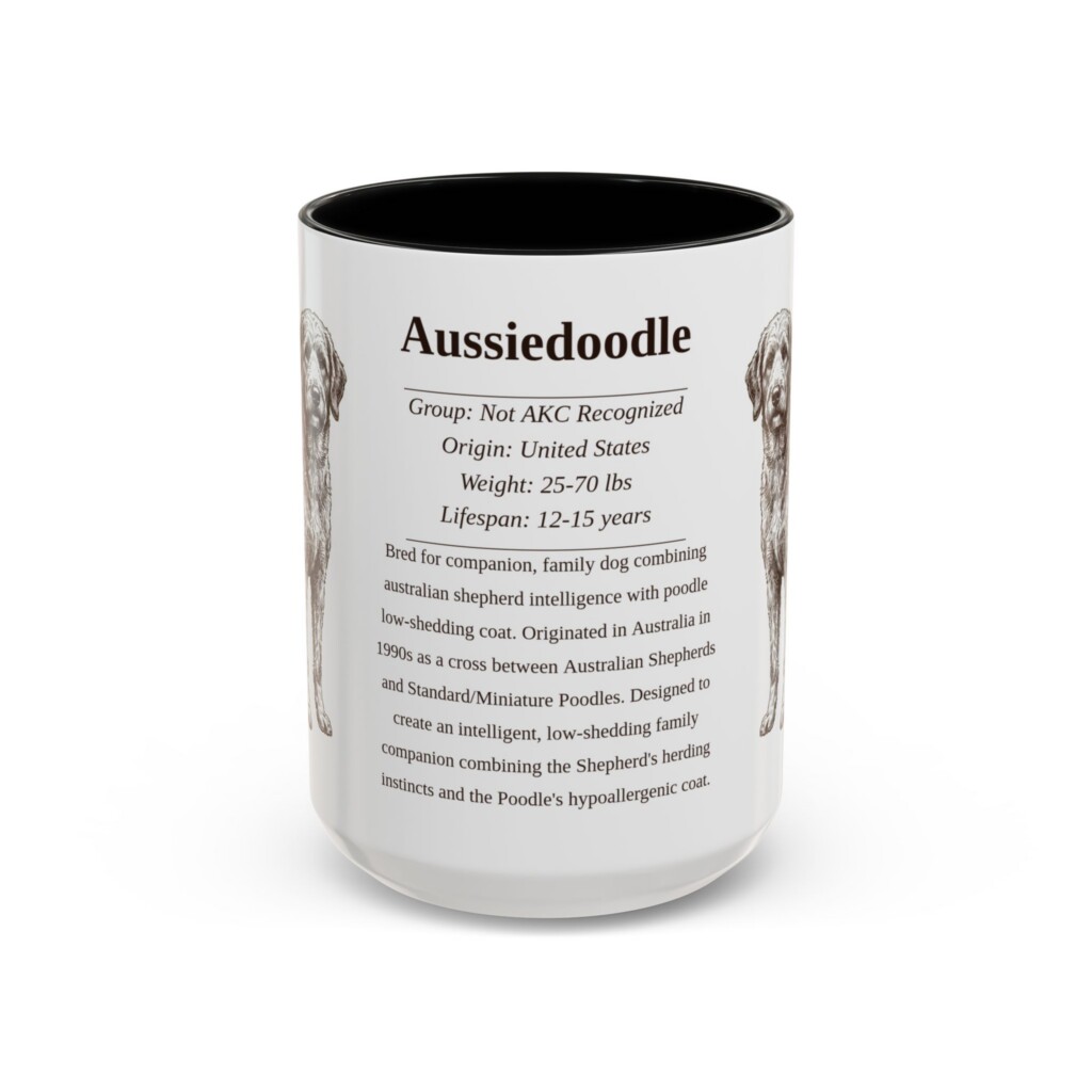 15oz Aussiedoodle Mug, Illustrated Dog Breed Facts Coffee Mug, Vintage Dog Keepsake Gift