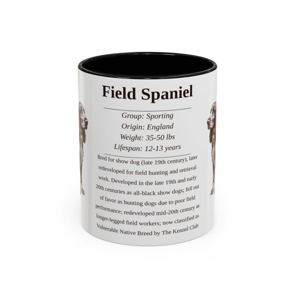 11oz Field Spaniel Mug, Illustrated Dog Breed Facts Coffee Mug, Vintage Dog Keepsake Gift