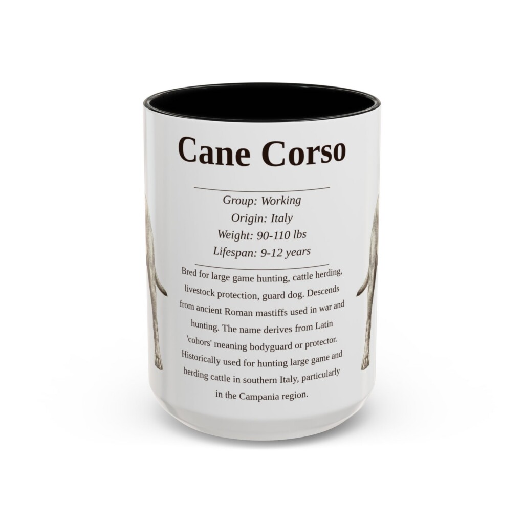 15oz Cane Corso Mug, Illustrated Dog Breed Facts Coffee Mug, Vintage Dog Keepsake Gift