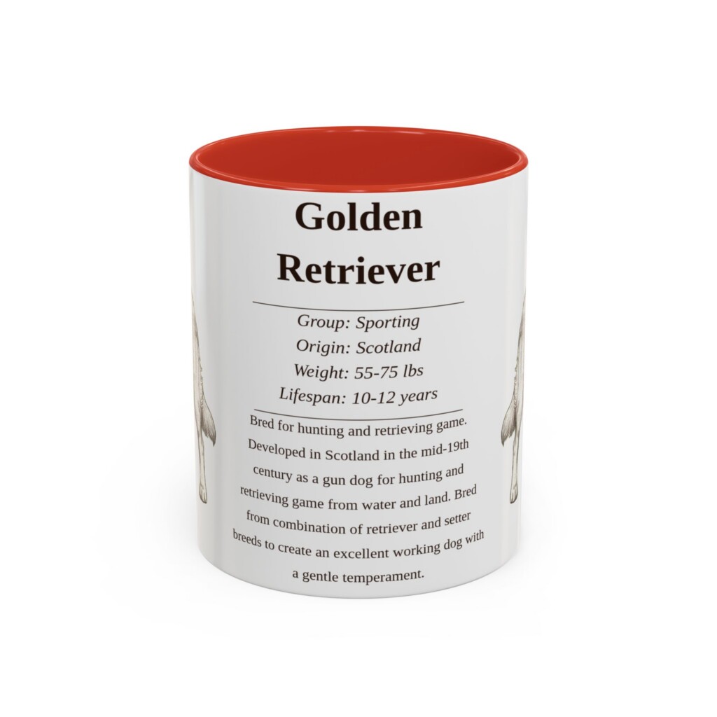 11oz Golden Retriever Mug, Illustrated Dog Breed Facts Coffee Mug, Vintage Dog Keepsake Gift
